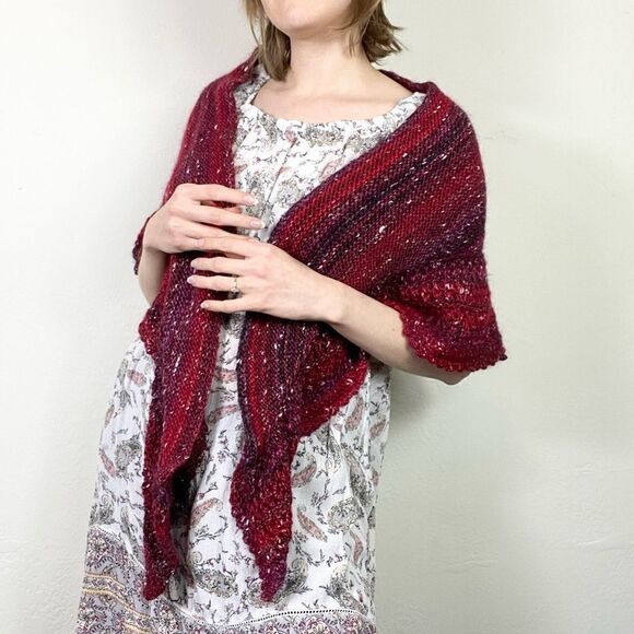 Handmade Red Burgundy Knit Crochet Shawl Wrap Sweater - Picture 1 of 6